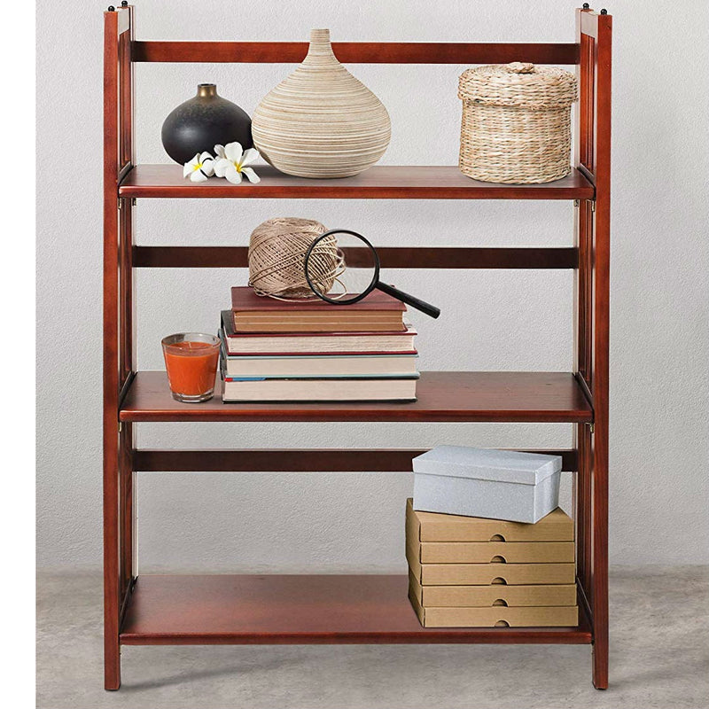 3-Shelf Folding Storage Shelves Bookcase in Walnut Wood Finish, photo 3 of 4