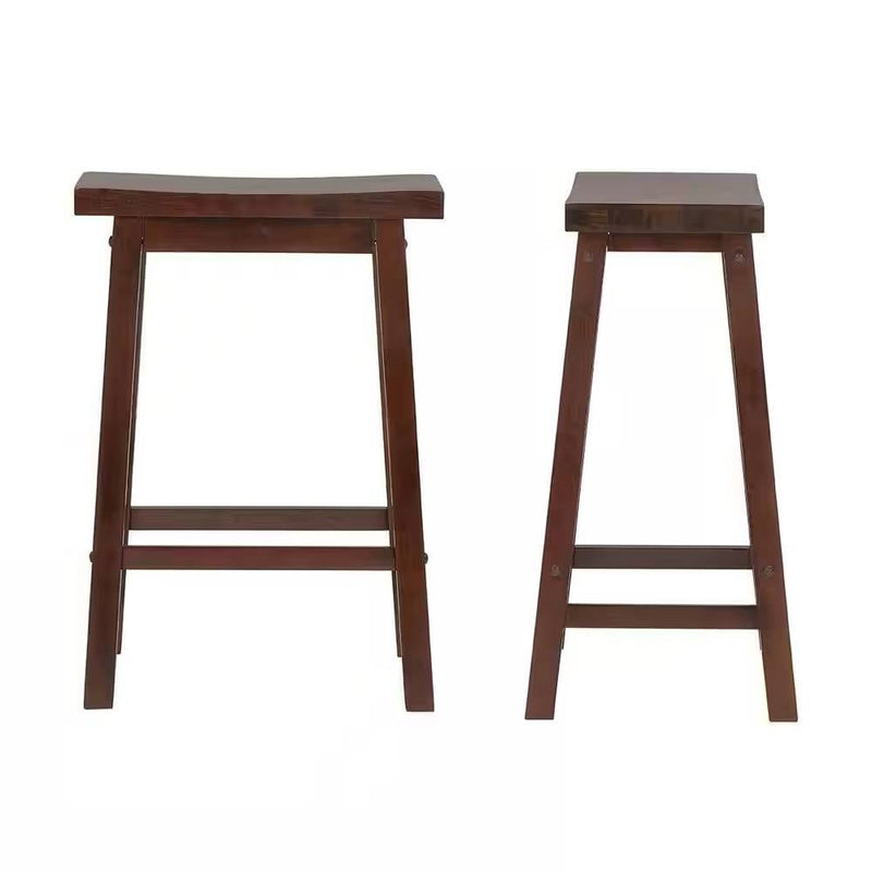 Set of 2 Farmhouse Counter Height Saddle Bar Stools in Brown Walnut Wood Finish, photo 4 of 5