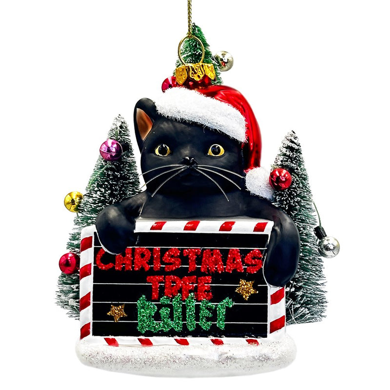 Christmas Tree Killer Funny Black Cat Glass Christmas Ornament, Whimsical Funny Tree Decor