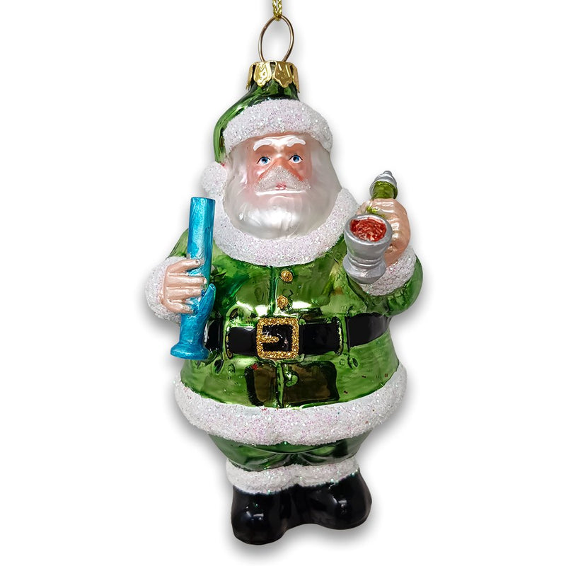 (Pre-Order) Pothead Santa Glass Christmas Ornament, Merry Weedmas Funny Pot Decoration