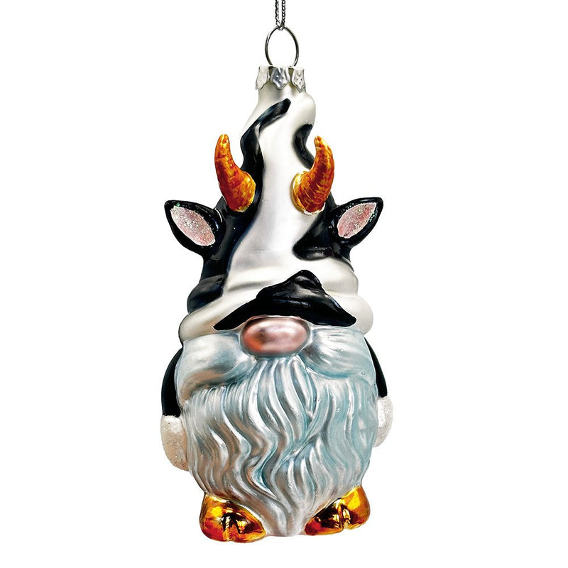 Whimsical Gnome Cow Handblown Glass Christmas Ornament, Cute Holiday Decor