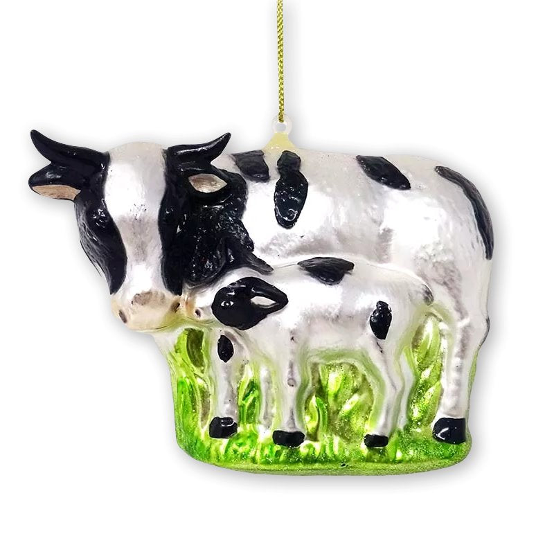 Cow and Calf Glass Christmas Ornament