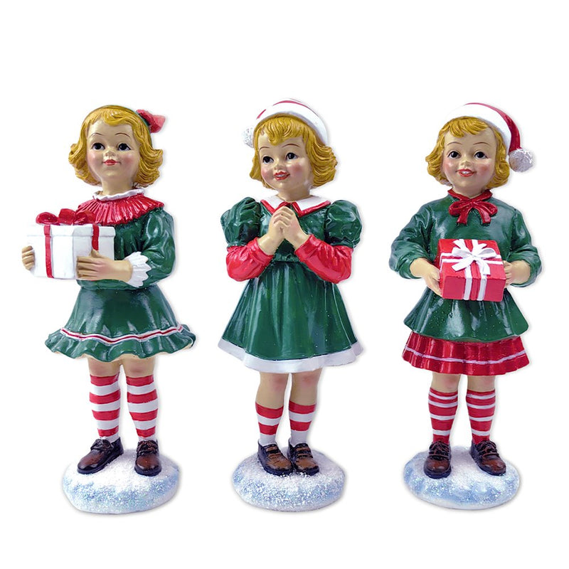 (Pre-Order) Elegant Victorian Christmas Girl Set of Three Figurines, 6" Holiday Home Decor