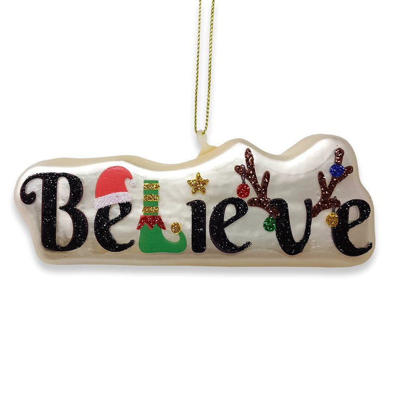 Enchanting Believe Glittering Glass Festive Christmas Ornament