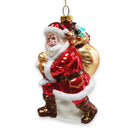 Holly Jolly Santa Claus with Gift Bag and Toys Blown Glass Christmas Ornament