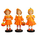 Inviting Pumpkin Girl Trio Set of Figurines, 6" Victorian Autumn Fall and Halloween Table Decoration