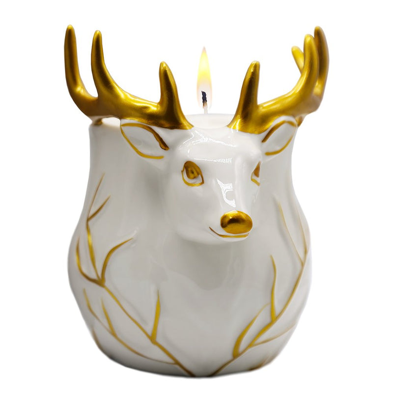 Luxurious Ceramic Deer Candle, Holiday Home Decor Scented with an Enticing English Pear Aroma