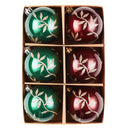 Majestic Gold Glittered Floral Bauble Christmas Ornament Set, 6 Pieces of Maroon and Green Round Tree Balls