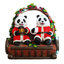 Nostalgic Panda Duo Festive Lighted Figurine, 6" LED Christmas Bear Statue