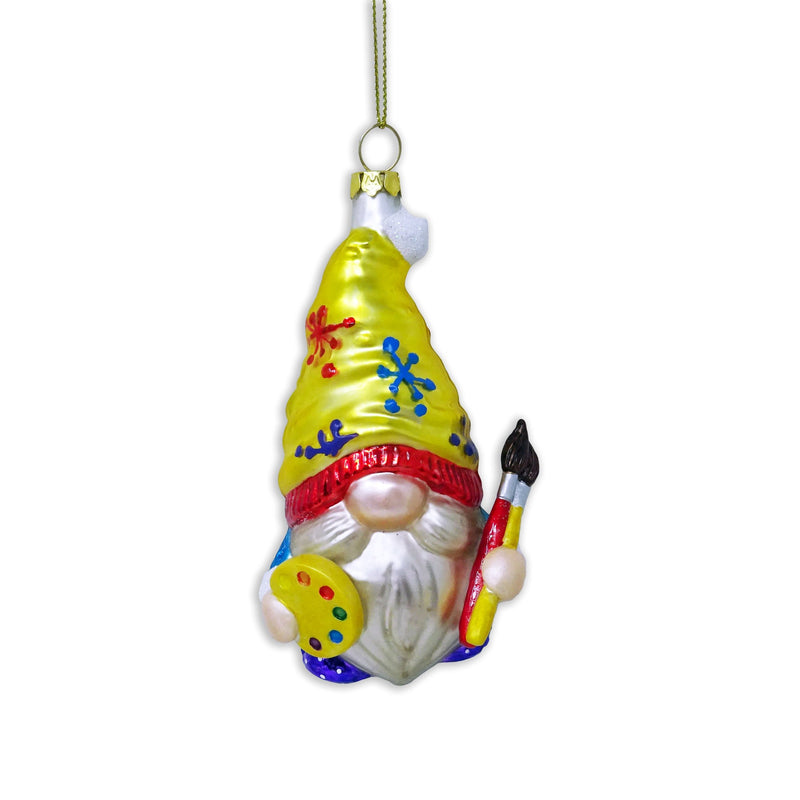 Painter Artist Gnome Glass Christmas Ornament