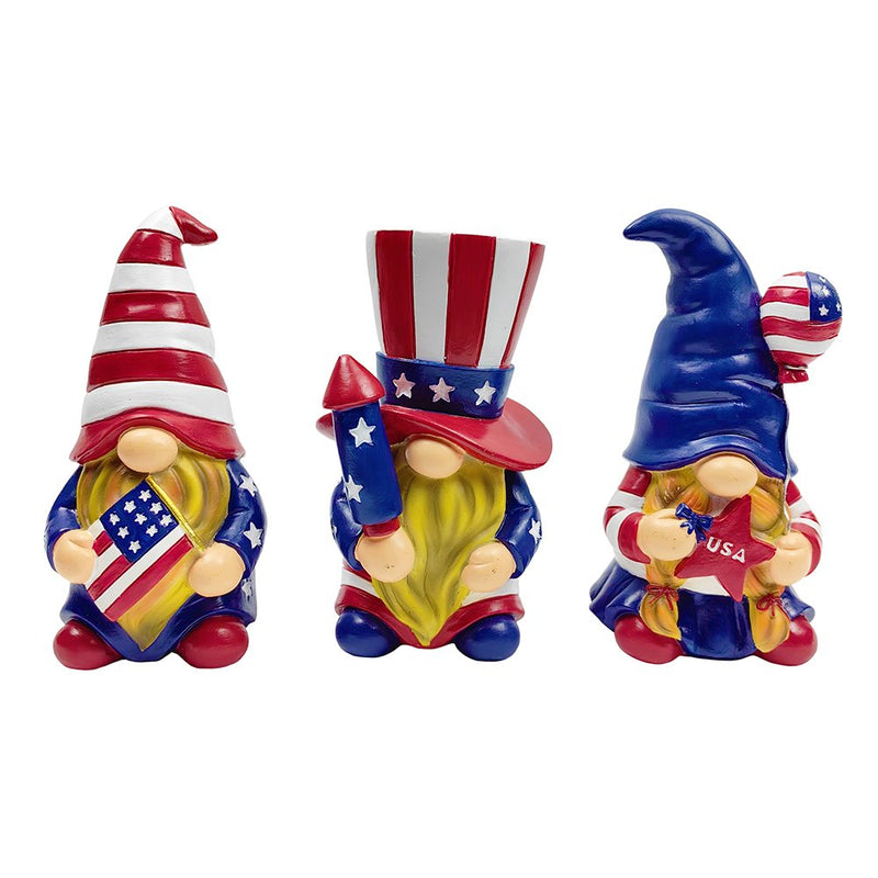 Patriotic Gnome Trio Figurines, 6" Set of Three Garden Statues and July 4th Decoration