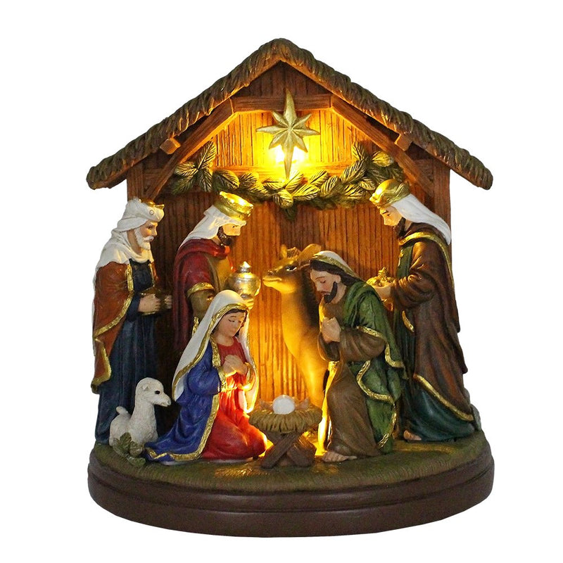 Radiant Nativity Scene Handcrafted Statue Figurine, 7" Birth of Jesus Christian Home Decoration