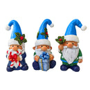 Sky Blue Hat Festive Holiday Gnome Set of Three Miniature Christmas Tabletop Figurine Statues