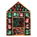 Sophisticated Red and Green Saturated Ornament Ball Bundle Set, Refined Forest Nature Glittered Patterns on Baubles, 70 Pieces