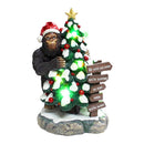 Whimsical Bigfoot Behind Christmas Tree Figurine, 7.5" Funny Holiday Yeti LED Statue, He Sees You When You're Sleeping