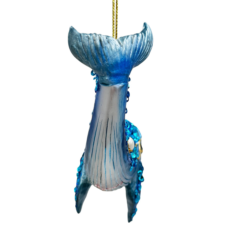 Dazzling Blue Whale Glass Ornament, Glitter and Rhinestones Christmas Decor