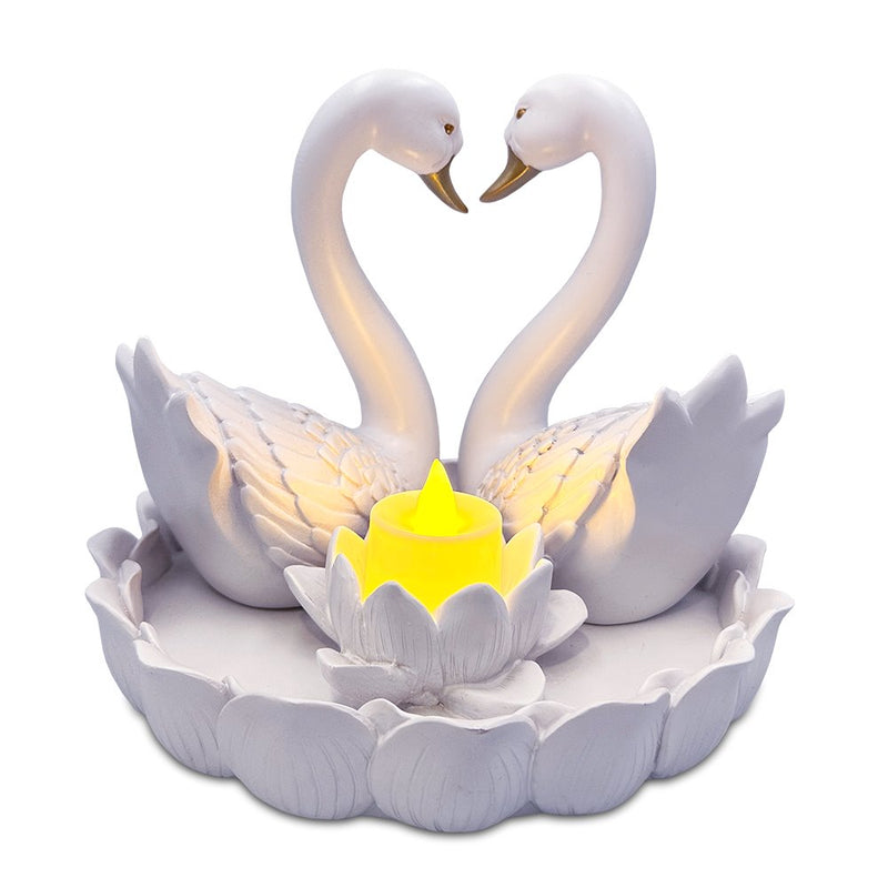 Elegance in Union Swan Figurine and Tealight Candle, 7" Romantic Couples Gift for Valentine or Anniversary