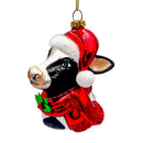 Festive Cow in Wreath Blown Glass Christmas Ornament, Farmhouse Theme Tree Decoration