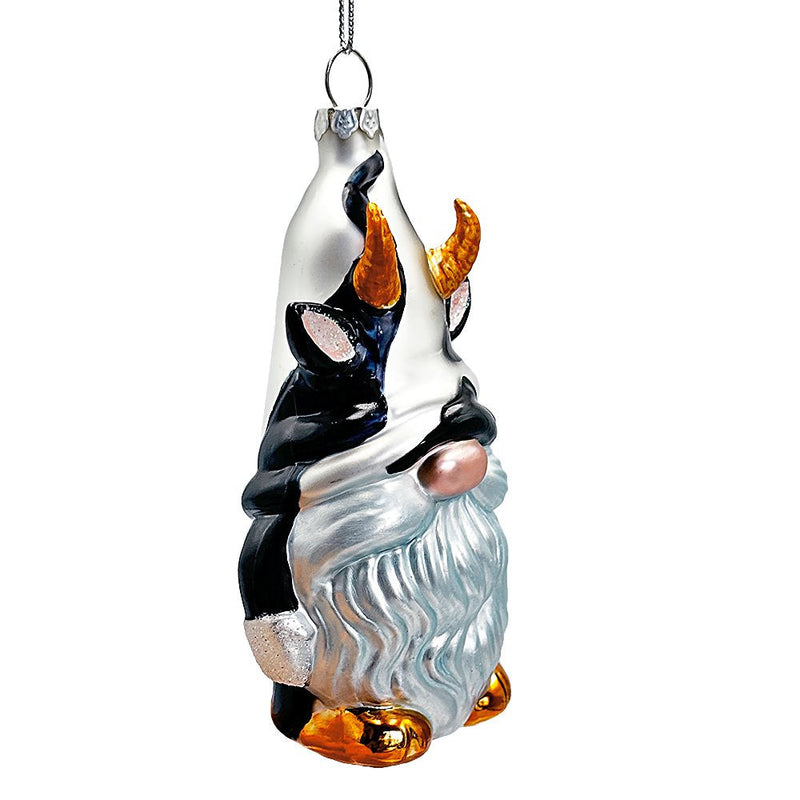 Whimsical Gnome Cow Handblown Glass Christmas Ornament, Cute Holiday Decor