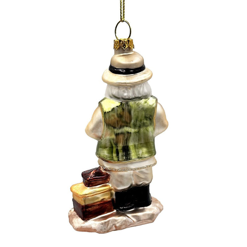 Adventurous Safari Santa Handblown Glass Ornament, African Jungle Explorer Travel Themed Christmas Decor