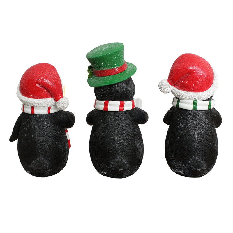 Caroling Penguin Trio Set of Christmas Figurines, 6" Winter Holiday Statue Set of Three