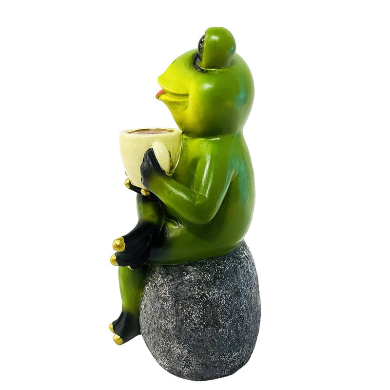 Coffee Drinking Frog Garden Statue with Funny Quote