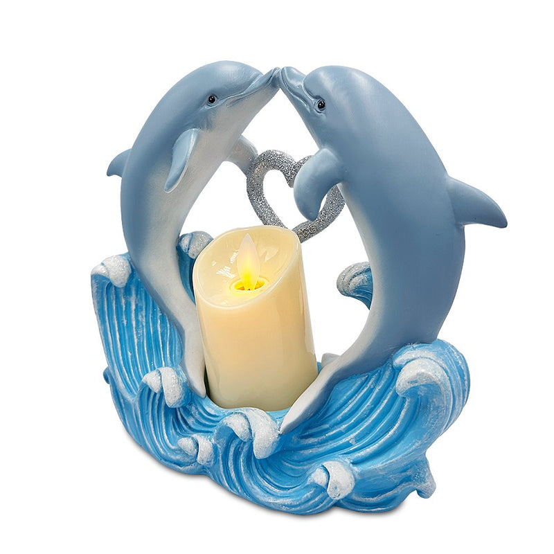 Tides of Affection Dolphin Figurine and Tealight Candle, 7" Romantic Tabletop Valentine or Anniversary Gift