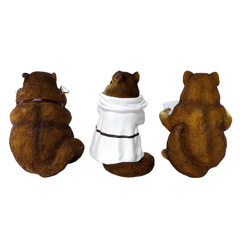 Whimsical Chipmunk Trio Set of Three Figurines, 5" Cute Desk Decor and Garden Statues