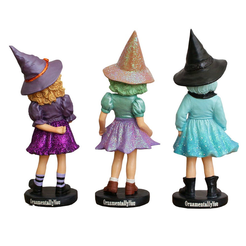 Mystical Victorian Witch Sisters Set of Three Figurines, Enchanted 6" Statues for a Bewitching Halloween Tabletop Display