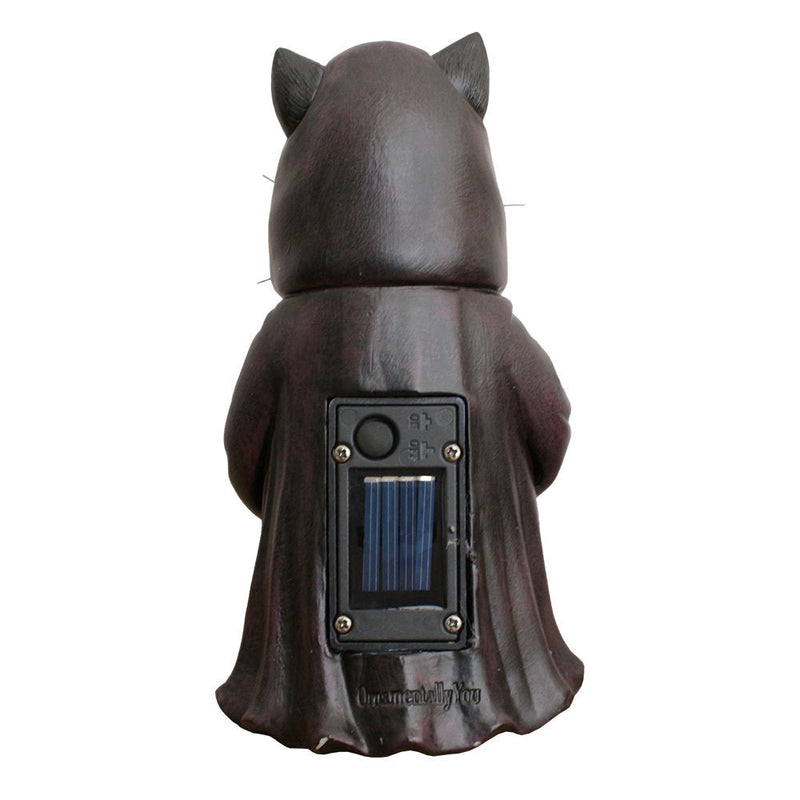 (Pre-Order) Ominous Black Cat Wizard Figurine, 7" Solar Light Gothic Yard Statue Decor