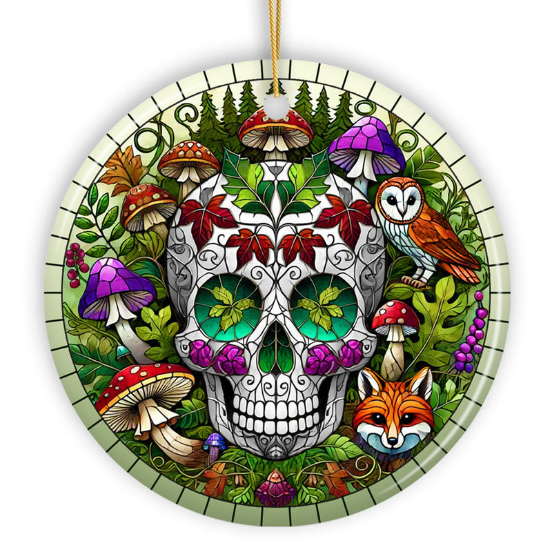 Enchanted Woodland Sugar Skull Ornament, Mystical Forest Christmas Gift and Decor