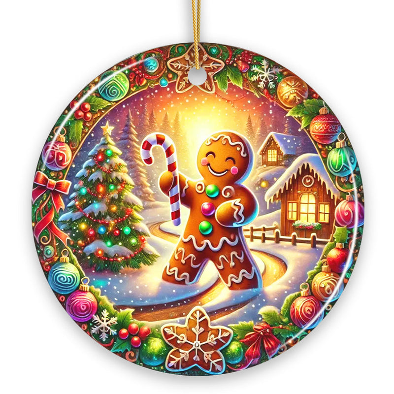 Enchanting Gingerbread Man in a Christmas Village Ornament, Whimsically Cheerful Holiday Gift and Tree Decor