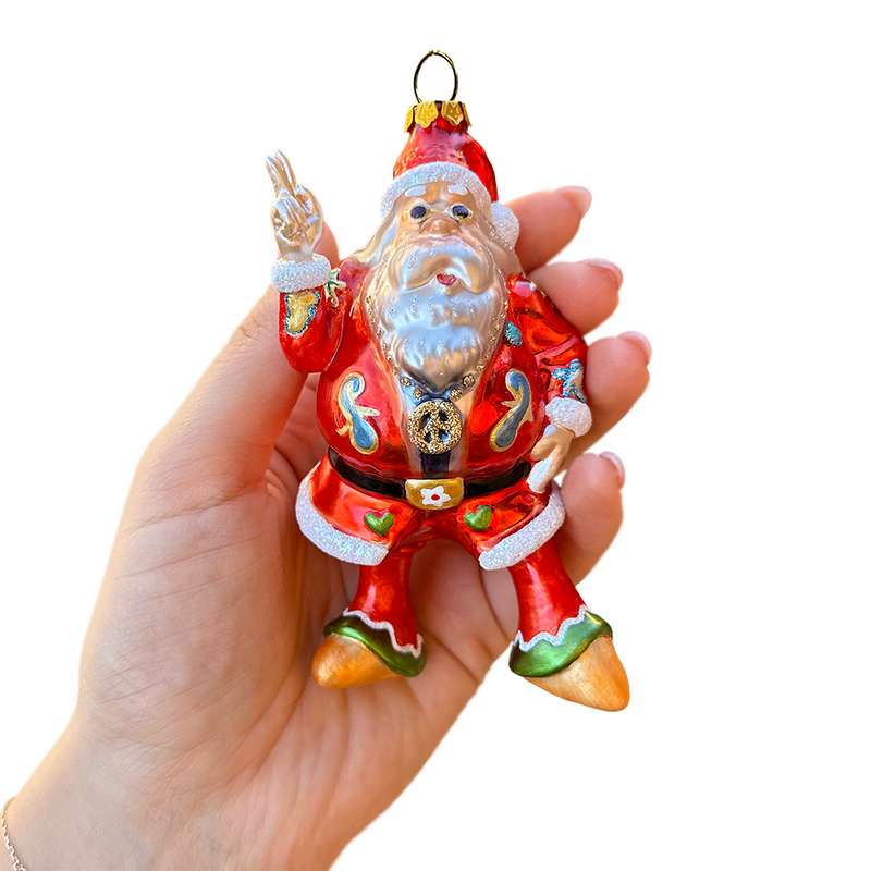 Groovy Santa Eclectic Hippie Glass Christmas Ornament, Unique Hippy Tree Decor