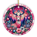 Mystical Yuletide Deer Pink Themed Ornament, Elegant Christmas Tree Decor