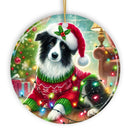 Playful Border Collie with Santa Hat Ornament, Festive Canine Christmas Decor