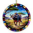 African Buffalo Wildlife Encounter Stained Glass Style Ceramic Ornament, Safari Animals Christmas Gift and Decor