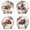 Farmhouse Christmas Set of 4 Plates with Real Gold Elements, Holiday Tableware Collection for Salad, Dessert, Appetizer, and Side Plates