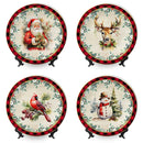 Holiday Cheer Set of 4 Plates with Real Gold Plaid Trim, Christmas Tableware Collection for Salad, Dessert, Appetizer, and Side Plates