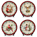 Holiday Cheer Set of 4 Plates with Real Gold Plaid Trim, Christmas Tableware Collection for Salad, Dessert, Appetizer, and Side Plates