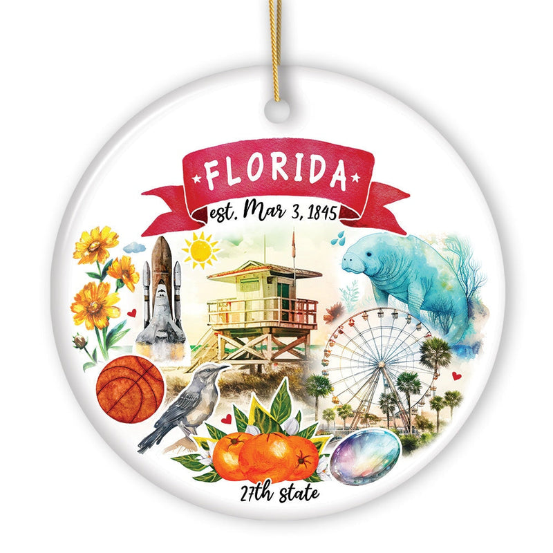 Artistic Florida State Themes and Landmarks Christmas Ornament