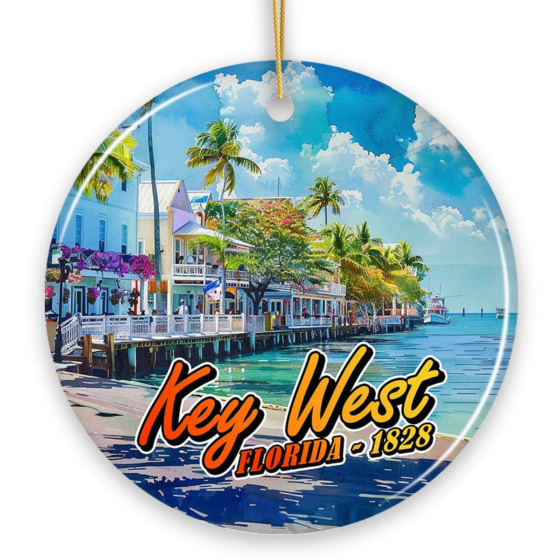 Artistic Key West Ceramic Ornament, Tropical Florida Vacation and Beach Paradise Christmas Souvenir