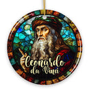Artistic Leonardo da Vinci Self-Portrait in Stained Glass Themed Christmas Ornament, Medieval Renaissance Italy Keepsake