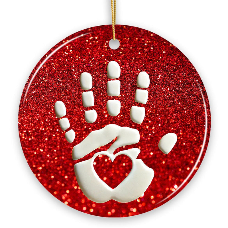 Baby Handprint in Red Glitter Themed Ornament, Christmas Nursery Keepsake and Tree Decor