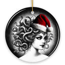 Bewitching Medusa with Santa Hat Ornament, Alluring Christmas Decoration for Halloween Tree Keepsake