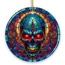 Bone-Chilling Spooky Skull Stained Glass Style Ceramic Ornament, Halloween Themed Christmas Gift and Decor