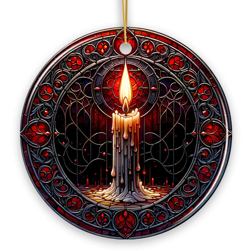 Candlelight for a Spine-Chilling Ambiance Stained Glass Style Ceramic Ornament, Halloween Themed Christmas Gift and Decor