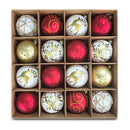 Charming Elegance Ornament Bundle 16 Piece Set, Red White and Gold with Glitter Premium Shatterproof