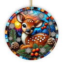 Charming Fawn in Snowy Sunset Ornament, Delightful Woodland Scene for Christmas Decor
