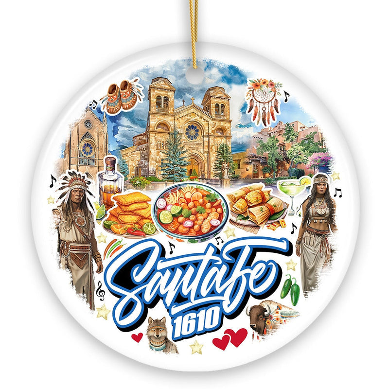 Classic Santa Fe New Mexico Ceramic Ornament, Souvenir and Christmas Tree Decor