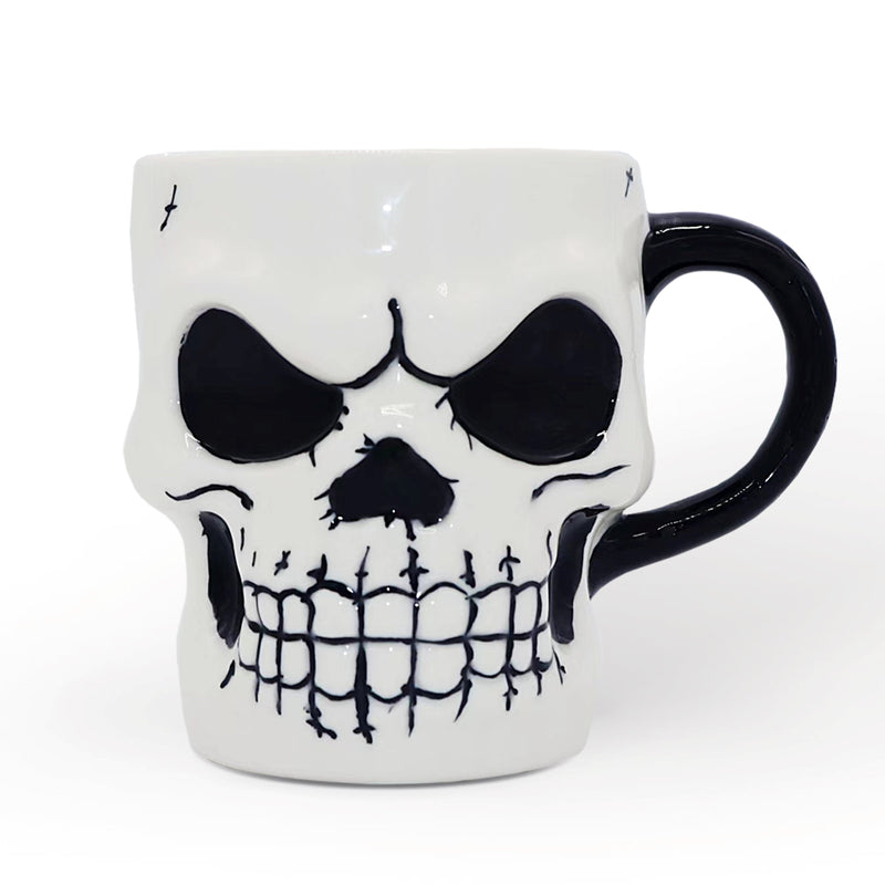 Classic Skeleton Face Spooky 4" Mug, Ceramic Halloween Gothic Kitchen Cup Decor